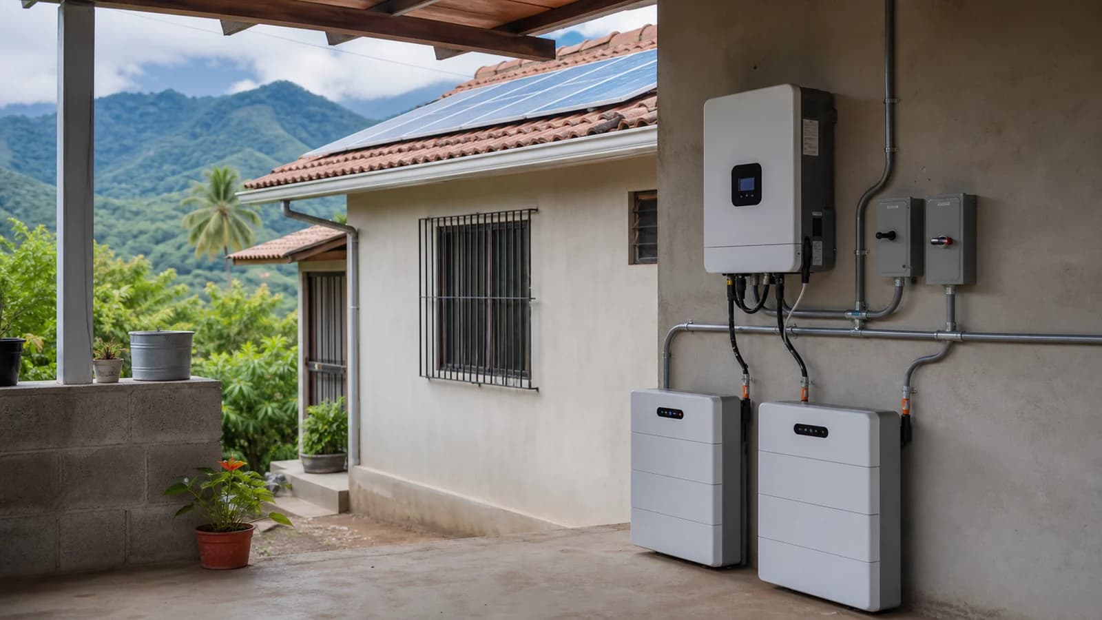 Sistema solar híbrido con baterías de litio en una vivienda hondureña